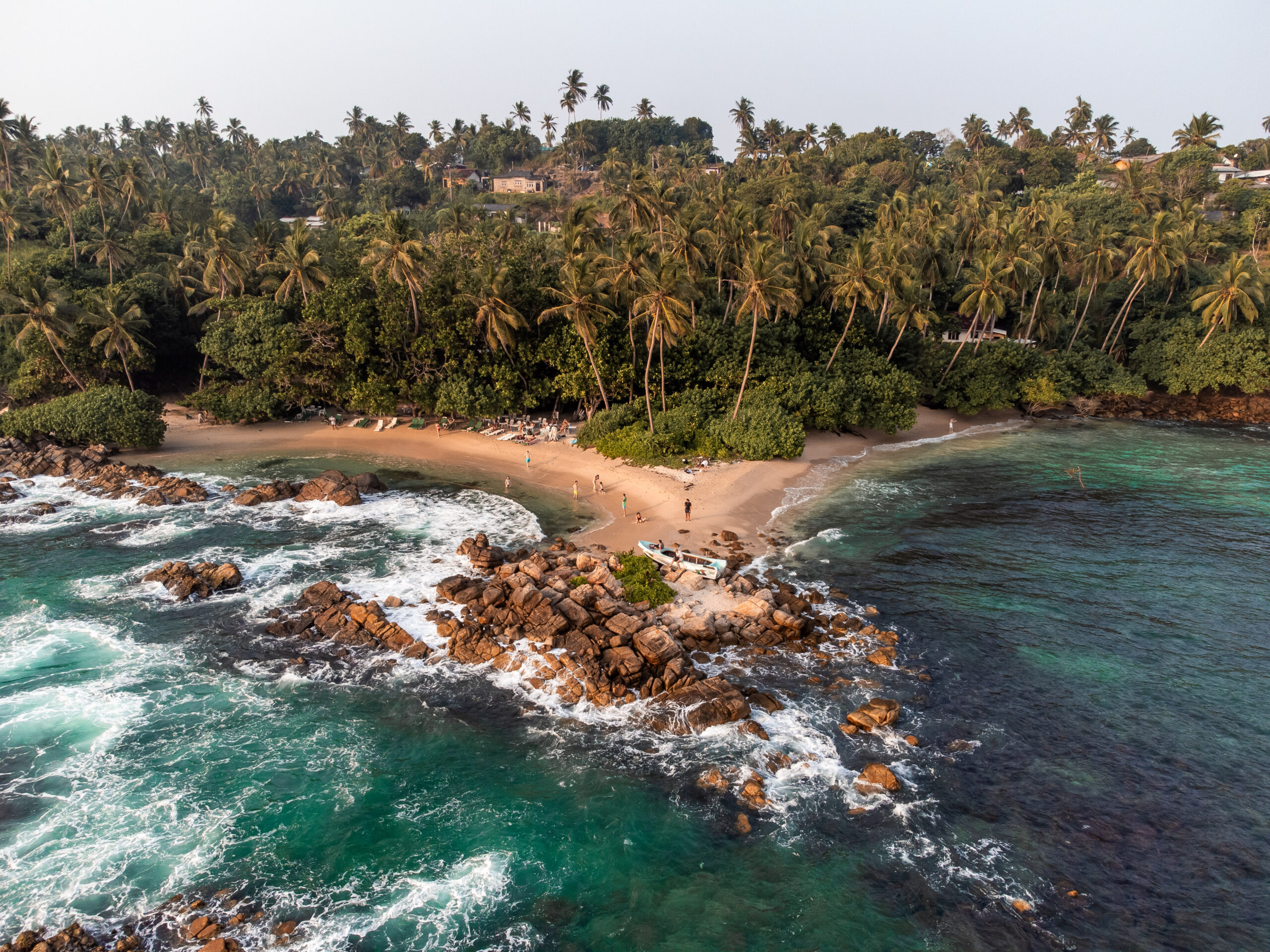 Aerial Sunset Photo of Secret Beach close to Mirissa in South Sri Lanka. High quality photo